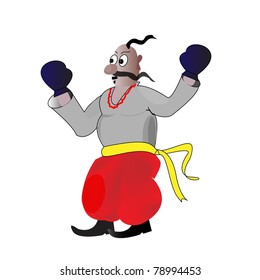 Cossack boxer in red trousers