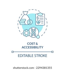 Cost and accessibility turquoise concept icon. High expenses for treatment. Precision medicine challenge and limitation abstract idea thin line illustration. Isolated outline drawing. Editable stroke