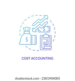 Cost accounting blue gradient concept icon. Company expenditures report. Tracking spending abstract idea thin line illustration. Isolated outline drawing. Myriad Pro-Bold fonts used