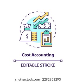 Cost accounting concept icon. Expenditures report. Tracking spending abstract idea thin line illustration. Isolated outline drawing. Editable stroke. Arial, Myriad Pro-Bold fonts used