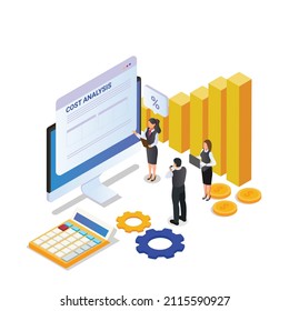 Cost analysis isometric 3d vector concept for banner, website, illustration, landing page, flyer, etc.