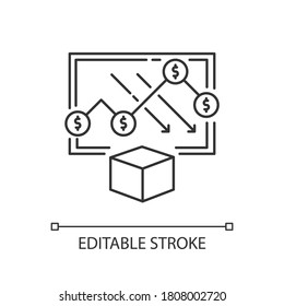 Cost Analysis Pixel Perfect Linear Icon. Financial Analytics, Economic Crisis Thin Line Customizable Illustration. Contour Symbol. Business Strategy. Vector Isolated Outline Drawing. Editable Stroke