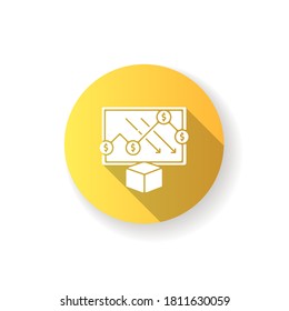 Cost analysis yellow flat design long shadow glyph icon. Financial analytics, economic crisis. Planning production cost reduction, business strategy report. Silhouette RGB color illustration