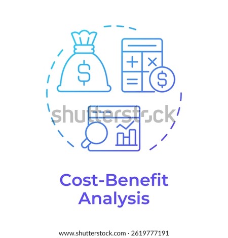 Cost benefit analysis blue gradient concept icon. Expenses calculation, statistical metrics. Round shape line illustration. Abstract idea. Graphic design. Easy to use in infographic, presentation