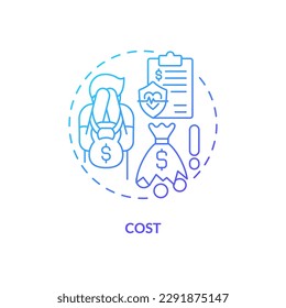 Cost blue gradient concept icon. Expensive medical services. Chronic care management challenge abstract idea thin line illustration. Isolated outline drawing. Myriad Pro-Bold font used