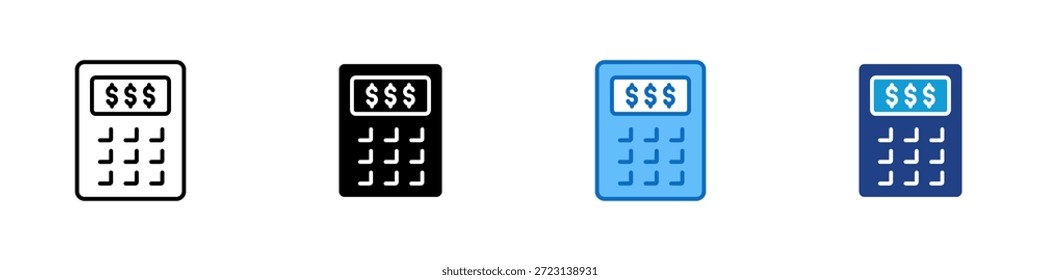 Calculadora de costos Vector de diseño de íconos de estilo múltiple: calculadora con signos de dólar, que representa la presupuestación, la planificación financiera y el cálculo de costos