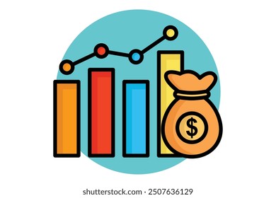 Cost colored outline icon. chart with money bag. icon related to business. productivity elements vector illustration