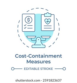 Cost containment measures soft blue concept icon. Control healthcare expenses. Utilization management benefit. Round shape line illustration. Abstract idea. Graphic design. Easy to use in article