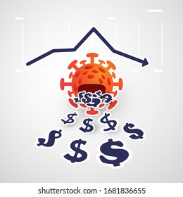 Cost of Coronavirus Pandemic, Virus Cannibalizing Profits and Savings - Impact on the Global Economy,  Businesses Stop Growing, Results Declining - Vector Concept with Chart Showing Downward Trend