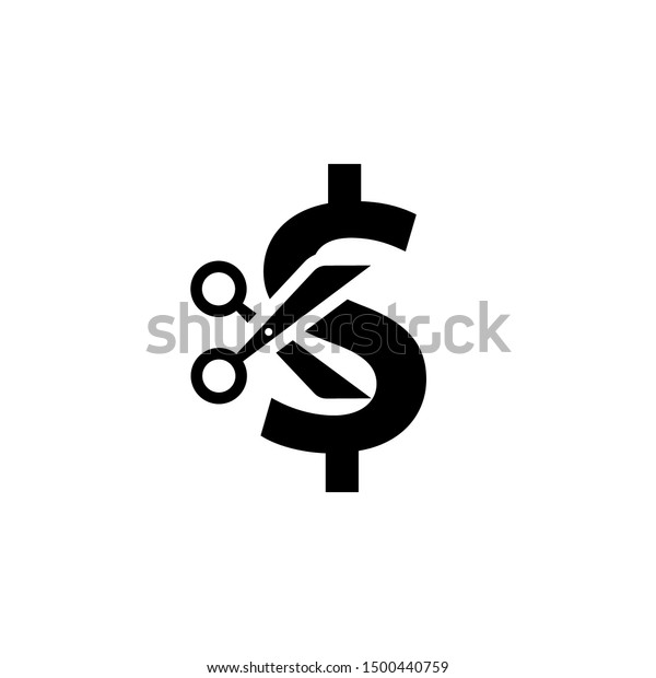 Cost cut black icon. Clipart image isolated on\
white background