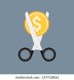 Cost cut vector icon. Price cheaper reduce flat icon, reduction rate discount.