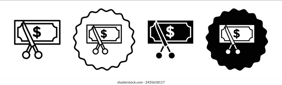 Conjunto de corte de costos en color blanco y negro. Vector de icono plano simple de corte de costos