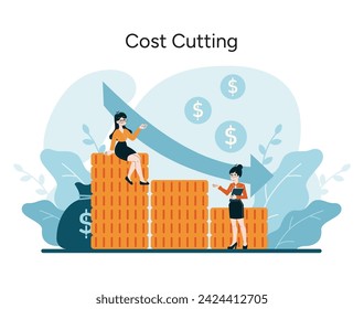 Cost Cutting strategy. Proactive expense management for organizational savings and profitability. Methods to reduce financial waste. Flat vector illustration