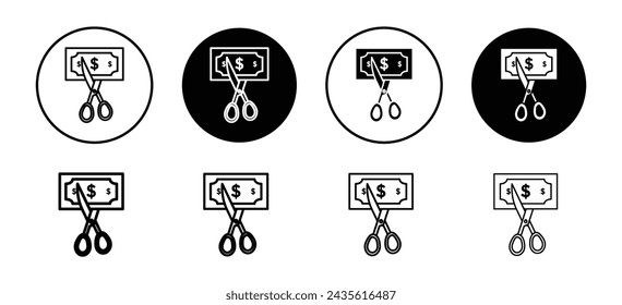 Colección de conjunto de iconos de vector de corte de costo. Icono plano de esquema de recorte de costes.