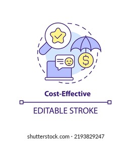 Cost Effective Concept Icon. Benefit Of Digital Advertising Abstract Idea Thin Line Illustration. Saving Money On Campaign. Isolated Outline Drawing. Editable Stroke. Arial, Myriad Pro-Bold Fonts Used