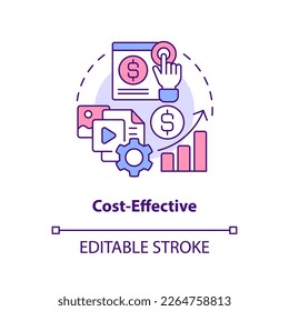 Cost effective concept icon. Promotion online. Social media advertising benefit abstract idea thin line illustration. Isolated outline drawing. Editable stroke. Arial, Myriad Pro-Bold fonts used