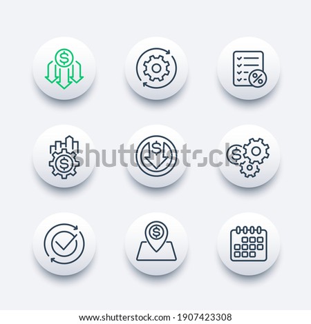 cost effective, financial efficiency line icons, vector set