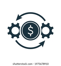 Cost Effective Icon. Cogwheels, Gears and Dollar Symbol. Efficiency and Optimization Icon. Operation and Production of Making Money concept. Vector Illustration.