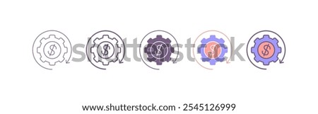 Cost Effective Icon. Cogwheels, Gears and Dollar Symbol.