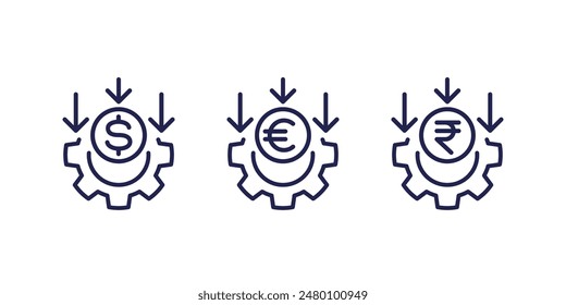 cost effective line icons, reducing costs vector