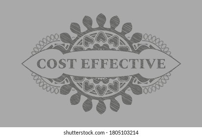 Cost effective text inside Grey stroke realistic badge. Solid delicate background. Vector illustration. 