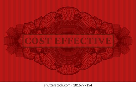 Cost effective text inside Linear currency red realistic emblem. Bars graceful background. Vector illustration. 