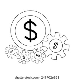 Cost effectiveness line icon, Cogwheels, Gears and Dollar Symbol isolated on transparent background. vector illustration