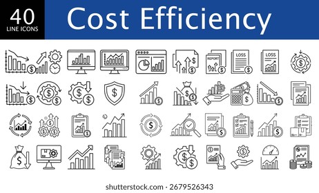 Cost Efficiency Line Icons Set for Business Vector