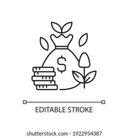 Cost efficiency linear icon. Maximum farm profitability. Smart harvest. Digital agrotechnology. Thin line customizable illustration. Contour symbol. Vector isolated outline drawing. Editable stroke