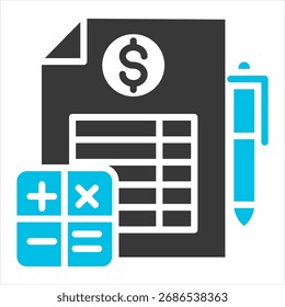 Cost Estimation Glyph Blue Grey Single Icon Illustration