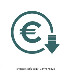 Cost euro reduction- decrease icon. Vector symbol image isolated on background .