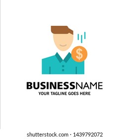 Cost, Fee, Male, Money, Payment, Salary, User Business Logo Template. Flat Color