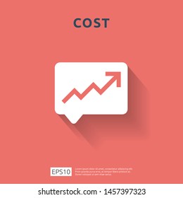 cost fee spending increase with arrow rising up growth diagram. business cash reduction concept. investment growth progress in flat design vector illustration.