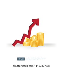 cost fee spending increase with arrow rising up growth diagram. business cash reduction concept. investment growth progress in flat design vector illustration.