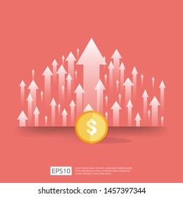 Cost Fee Spending Increase With Arrow Rising Up Growth Diagram. Business Cash Reduction Concept. Investment Growth Progress In Flat Design Vector Illustration.