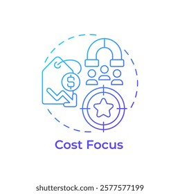 Cost focus blue gradient concept icon. Lowest cost producer within niche. Business competitive advantage. Round shape line illustration. Abstract idea. Graphic design. Easy to use in brochure