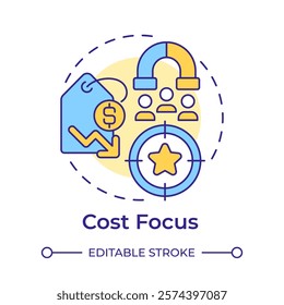 Cost focus multi color concept icon. Lowest cost producer within niche. Business competitive advantage. Round shape line illustration. Abstract idea. Graphic design. Easy to use in brochure