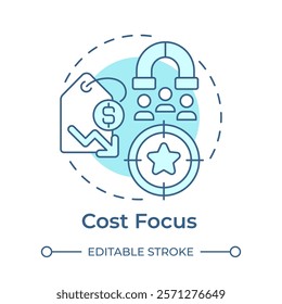 Cost focus soft blue concept icon. Lowest cost producer within niche. Business competitive advantage. Round shape line illustration. Abstract idea. Graphic design. Easy to use in brochure