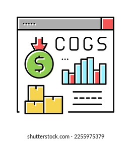coste de los productos vendidos cogs reportan el vector de color. señal de informe de coste de las mercancías vendidas. ilustración de símbolo aislado