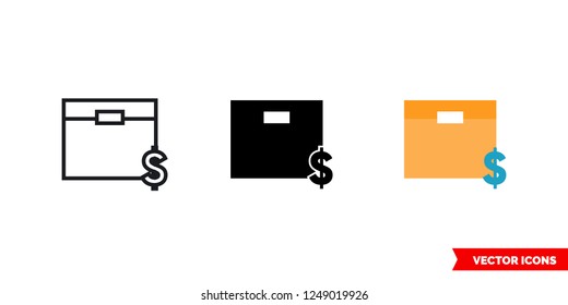 Cost icon of 3 types: color, black and white, outline. Isolated vector sign symbol.