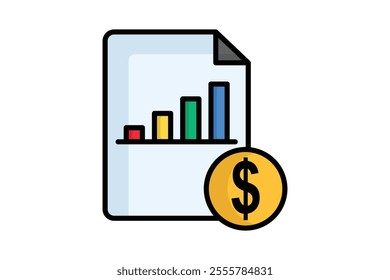 Cost icon. colored outline icon style. document with dollar and chart. icon related to procurement. procurement management elements vector illustration