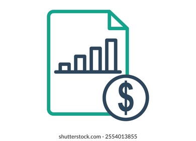 Cost icon. line icon style. document with dollar and chart. icon related to procurement. procurement management elements vector illustration