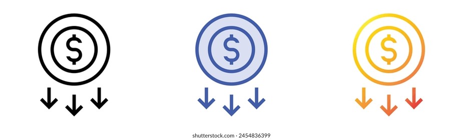 cost icon. Linear, Blue Fill and Gradient Style Design Isolated On White Background