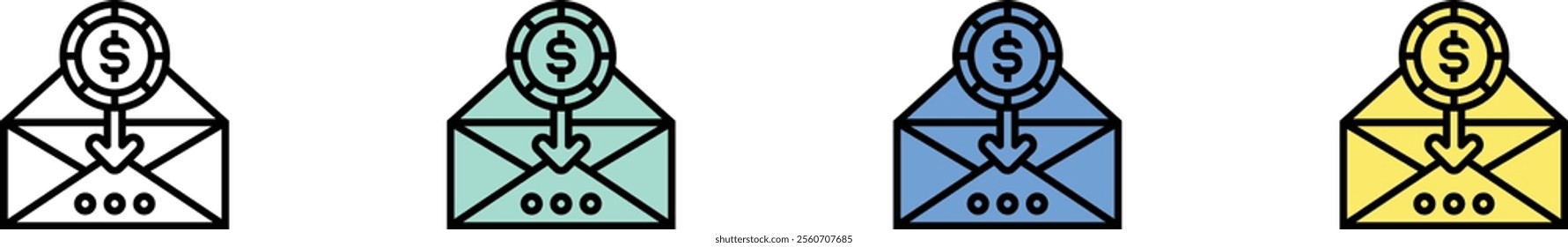 cost icon. Outline, Green, Blue and Yellow Style Design Isolated On White Background