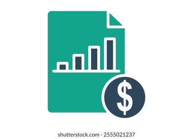 Cost icon. solid icon style. document with dollar and chart. icon related to procurement. procurement management elements vector illustration