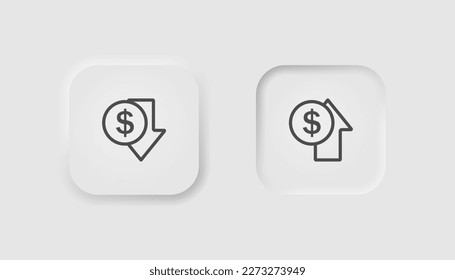 Kostensteigerungssymbol im Stil des Lungenorphismus. Symbole für Unternehmen, weiße Benutzeroberfläche, UX. Inflationssymbol. Finanzieller Nutzen, Geldverlust, Krise, Investitionen, Finanzen. Neumorpher Stil. 