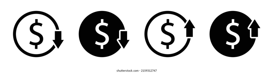 Incremento de costes y reducción de símbolos de iconos, aumento de dinero reducir icono, ilustración de vectores