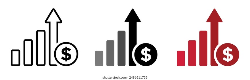 Cost increase vector flat icons. Money increase vector designs