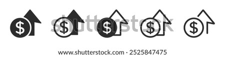 Cost increase vector flat icons. Money increase vector icons. Dollar rate increase icon