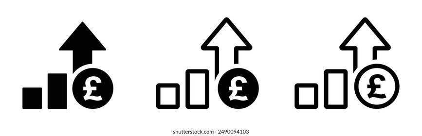 Cost increase vector icons. British pound increase vector sign